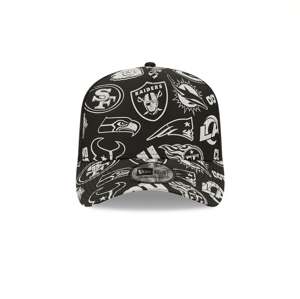 NFL All Over Print Black A-Frame Trucker Cap