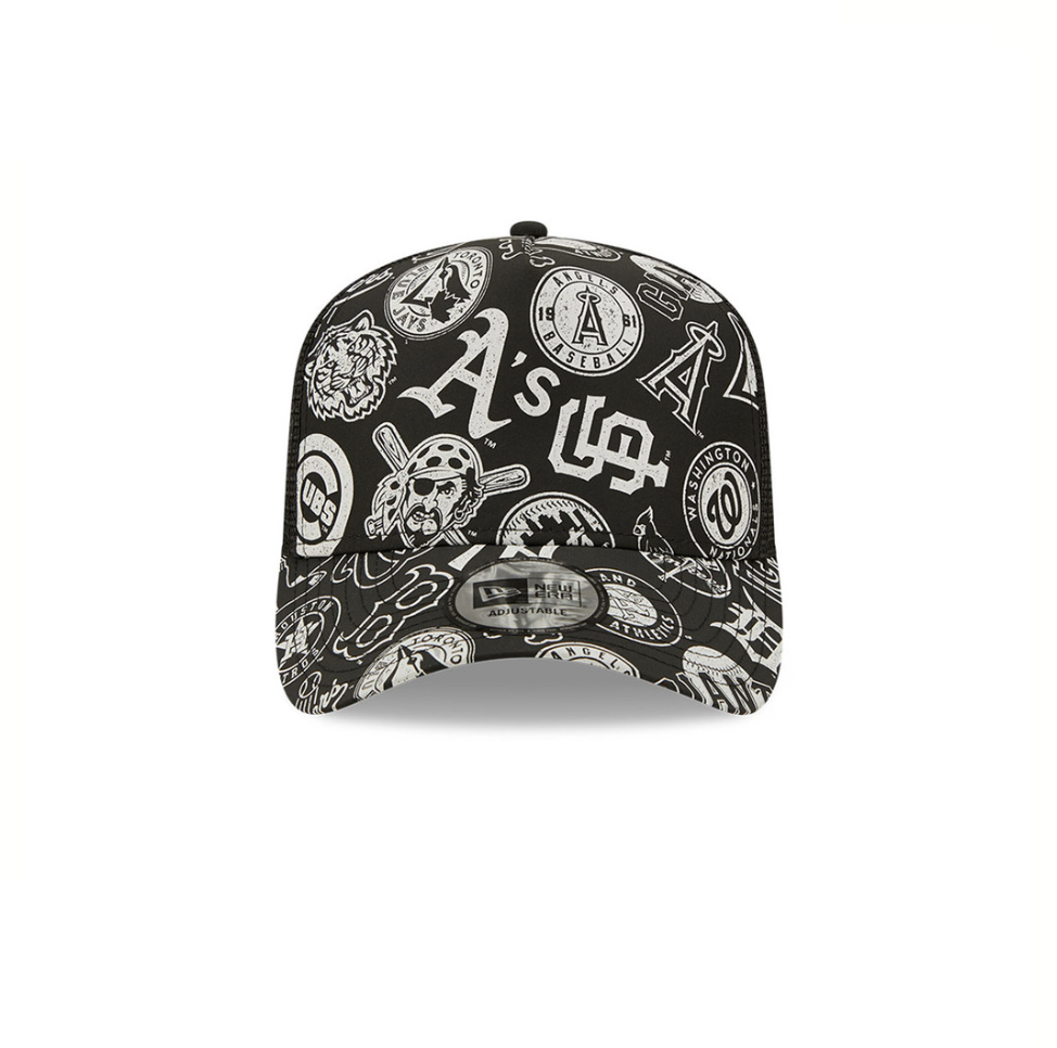 MLB All Over Print Black A-Frame Trucker Cap